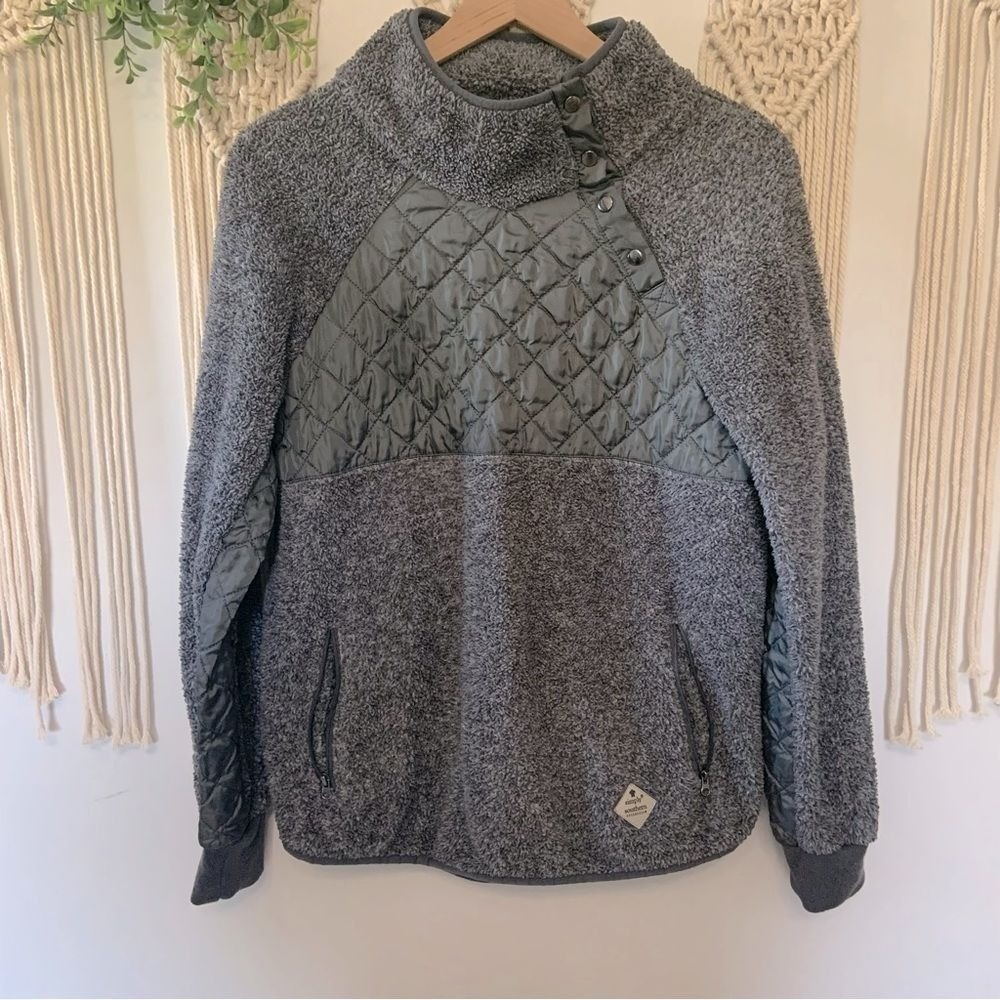 SIMPLY SOUTHERN Asymmetrical Snap Up Sherpa Fleece Pullover Gray Women's Medium - Picture 2 of 14